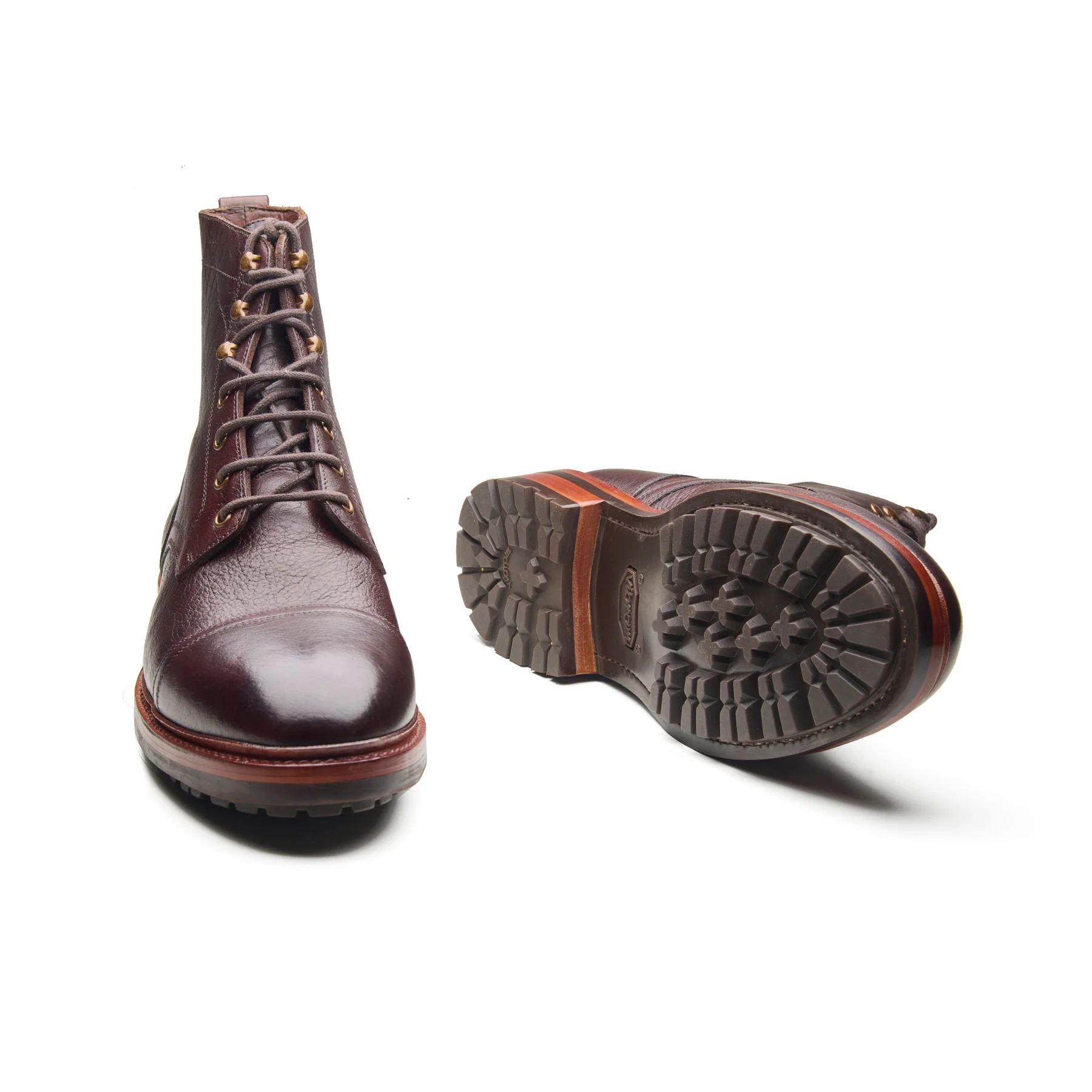Dixon, Cap-Toe Derby Boot - Burgundy American Bison | Hand Welted Service Boots - Image 4