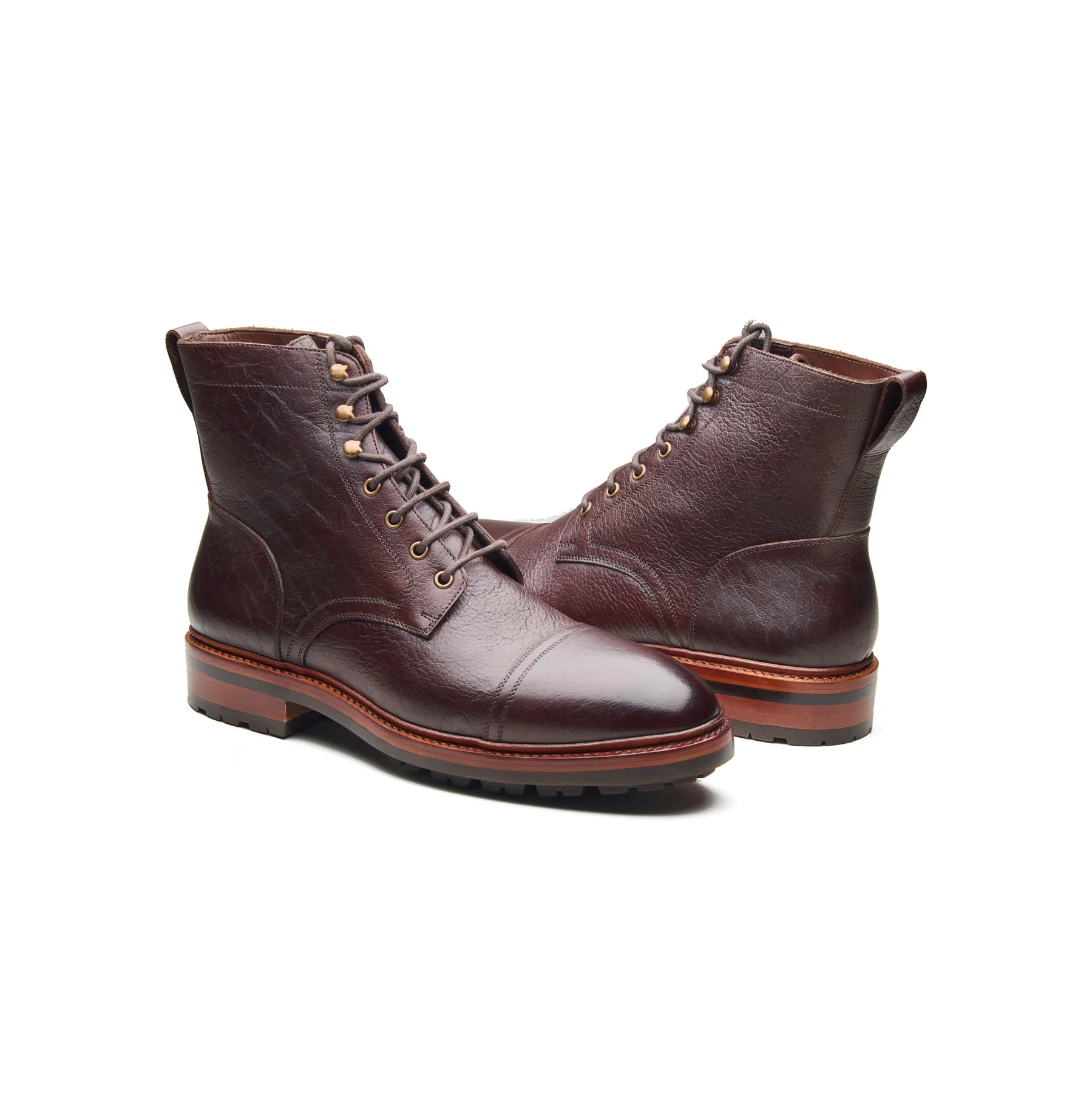 Dixon, Cap-Toe Derby Boot - Burgundy American Bison | Hand Welted Service Boots - Image 5