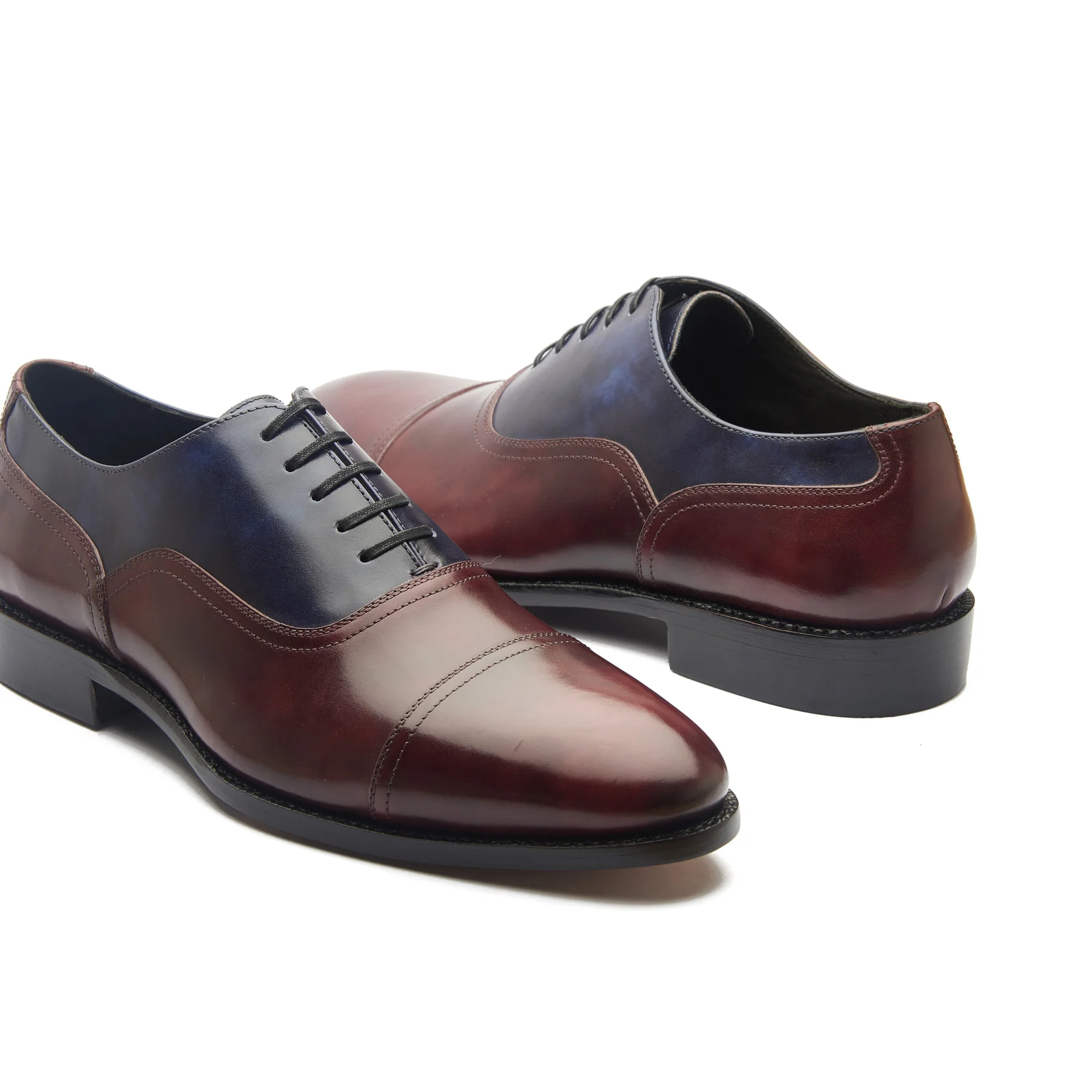 Enzo, Contemporary Balmoral - Navy & Burgundy Museum Calf | Hand Welted Contemporary Classics - Image 3