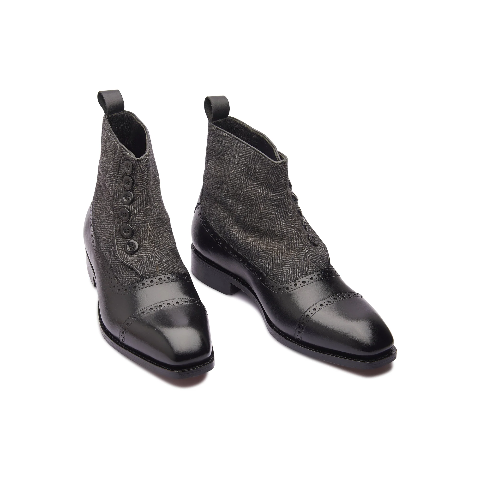 Victor, Button Boot -Black & Grey Textile | Hand Welted | Classics Collection - Image 3